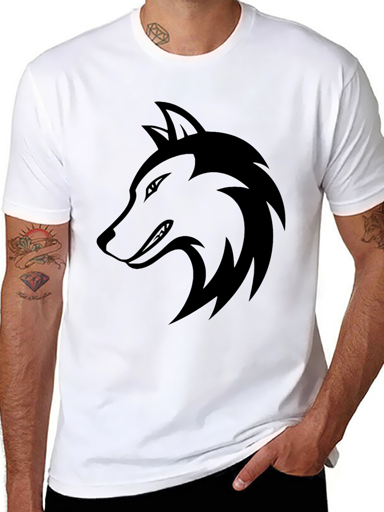 Mens Black Wolf Graphic Tee - Stylish Casual Wear