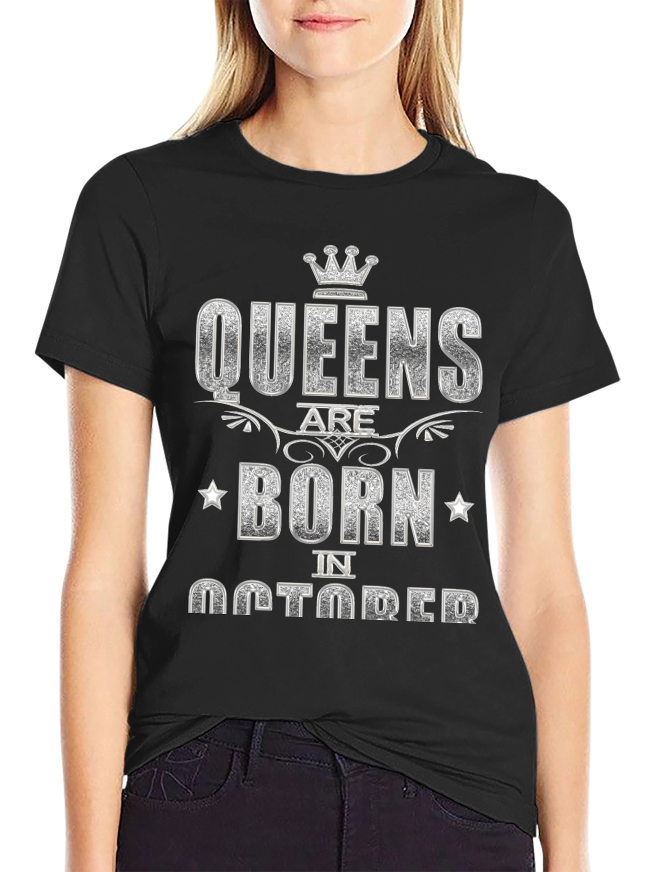 Queens Born in October Black T-Shirt