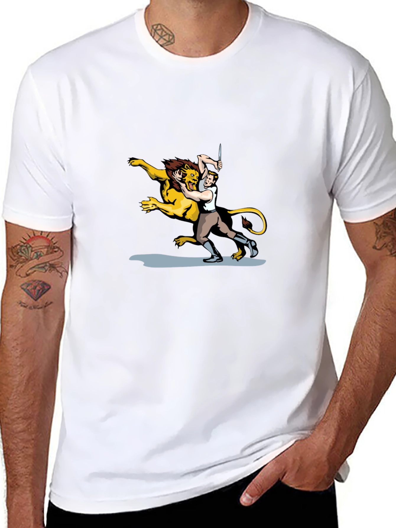 Lion Wrestler Graphic Tee - Classic Black T-Shirt