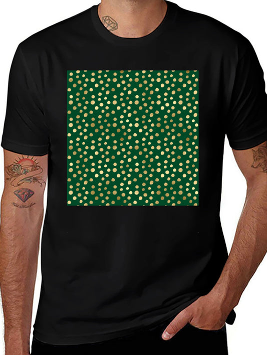Green & Gold Polka Dot Print Tee - Stylish Casual Wear