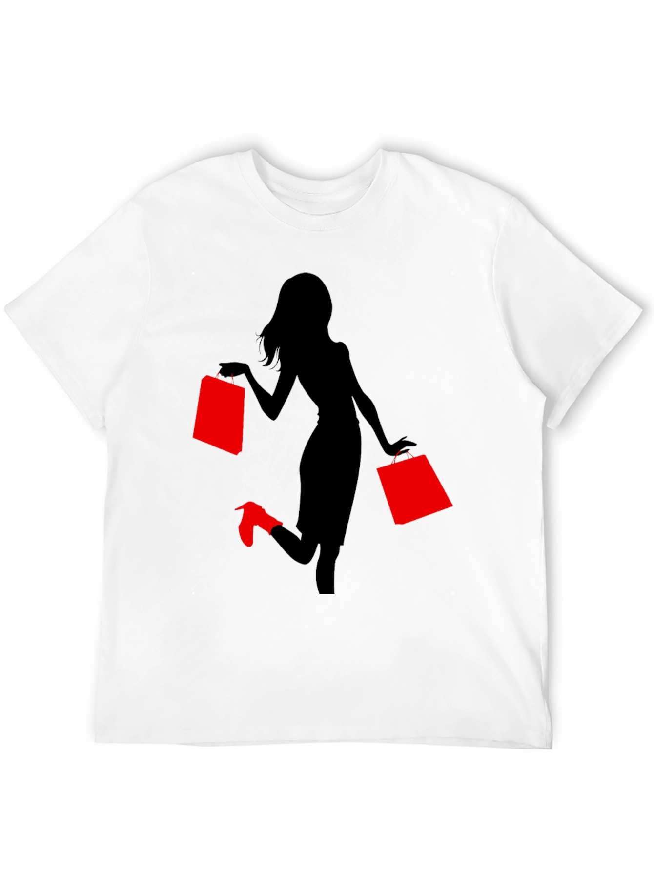 Stylish Woman Shopping Graphic Tee - Black
