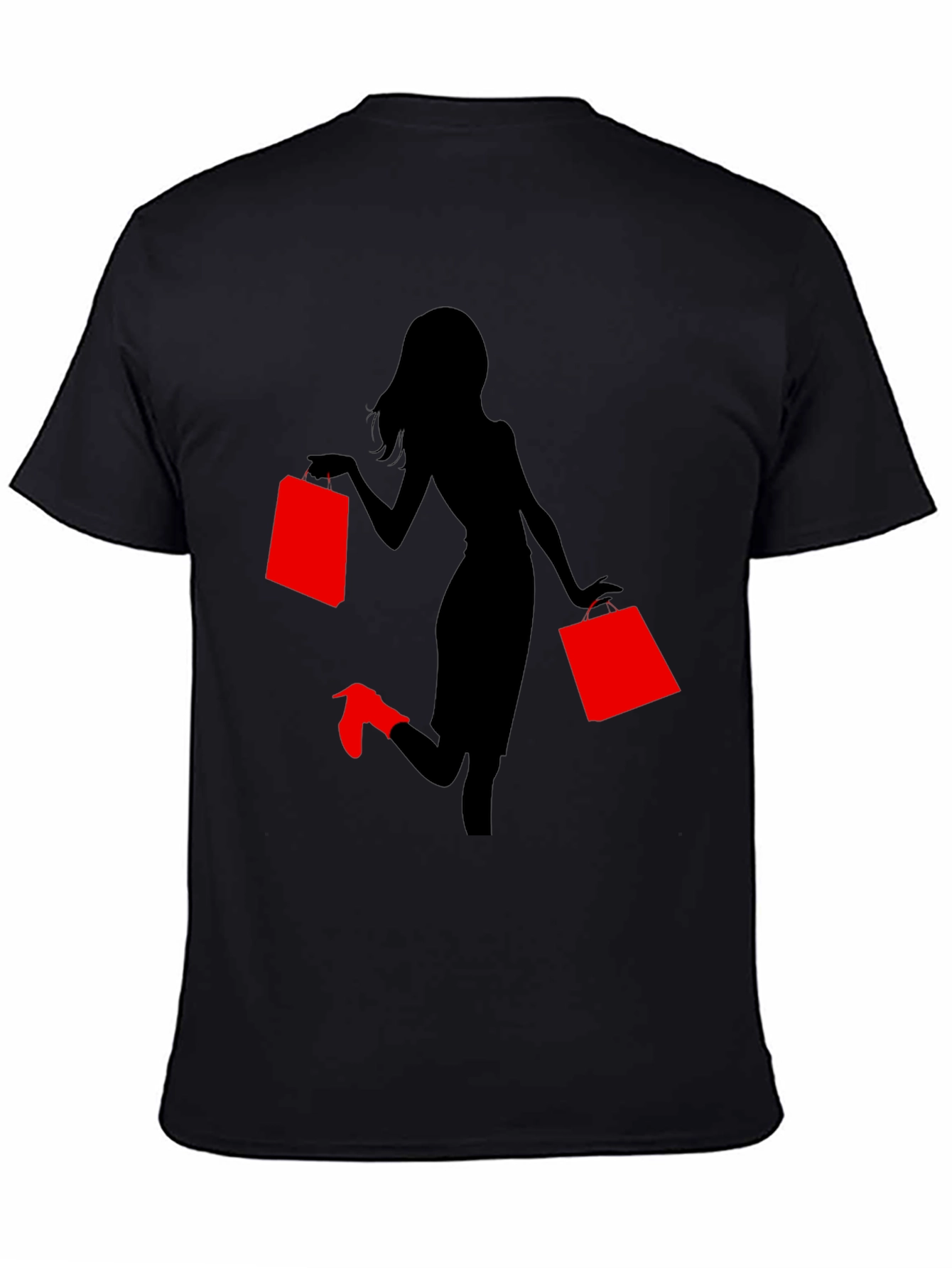Stylish Woman Shopping Graphic Tee - Black