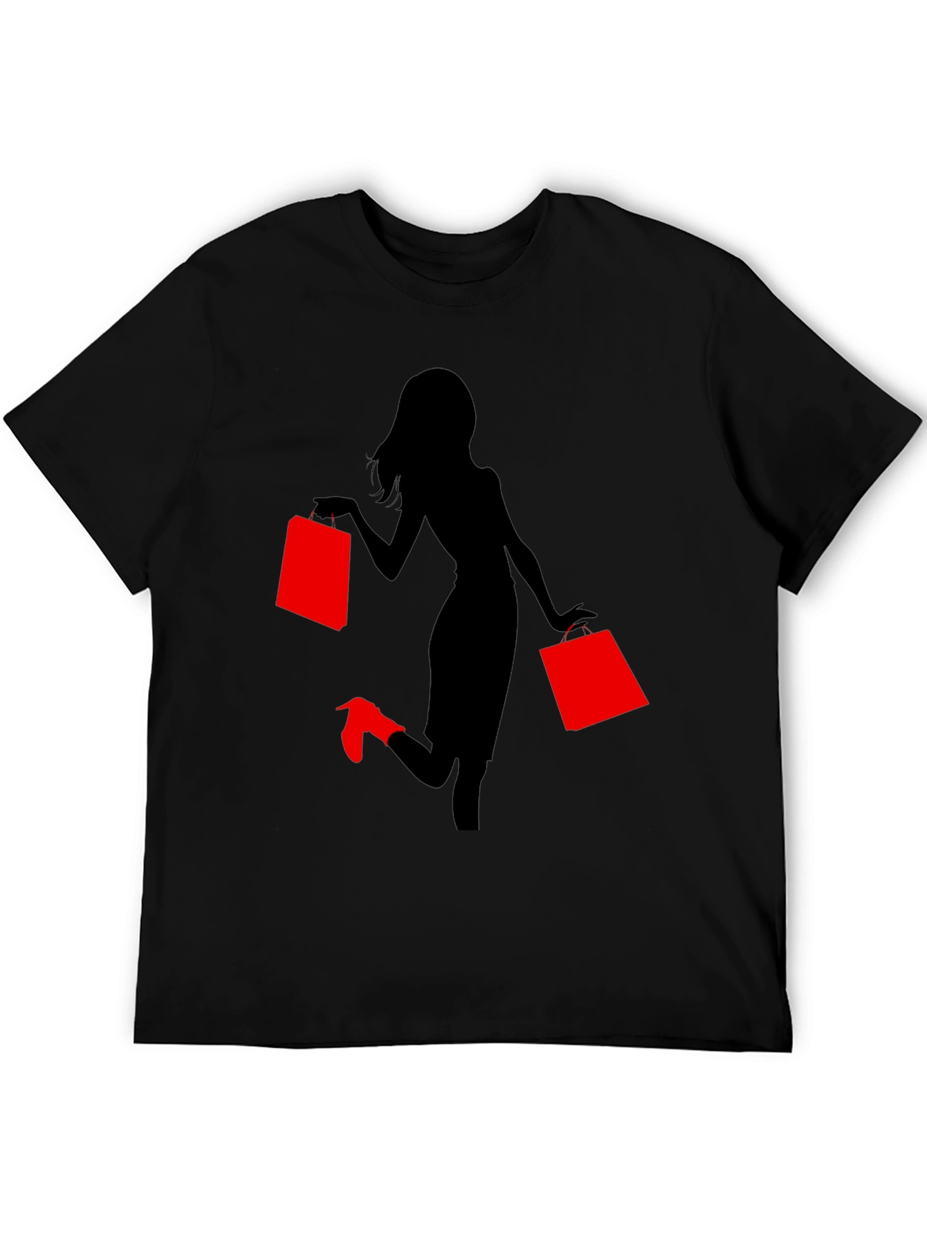 Stylish Woman Shopping Graphic Tee - Black