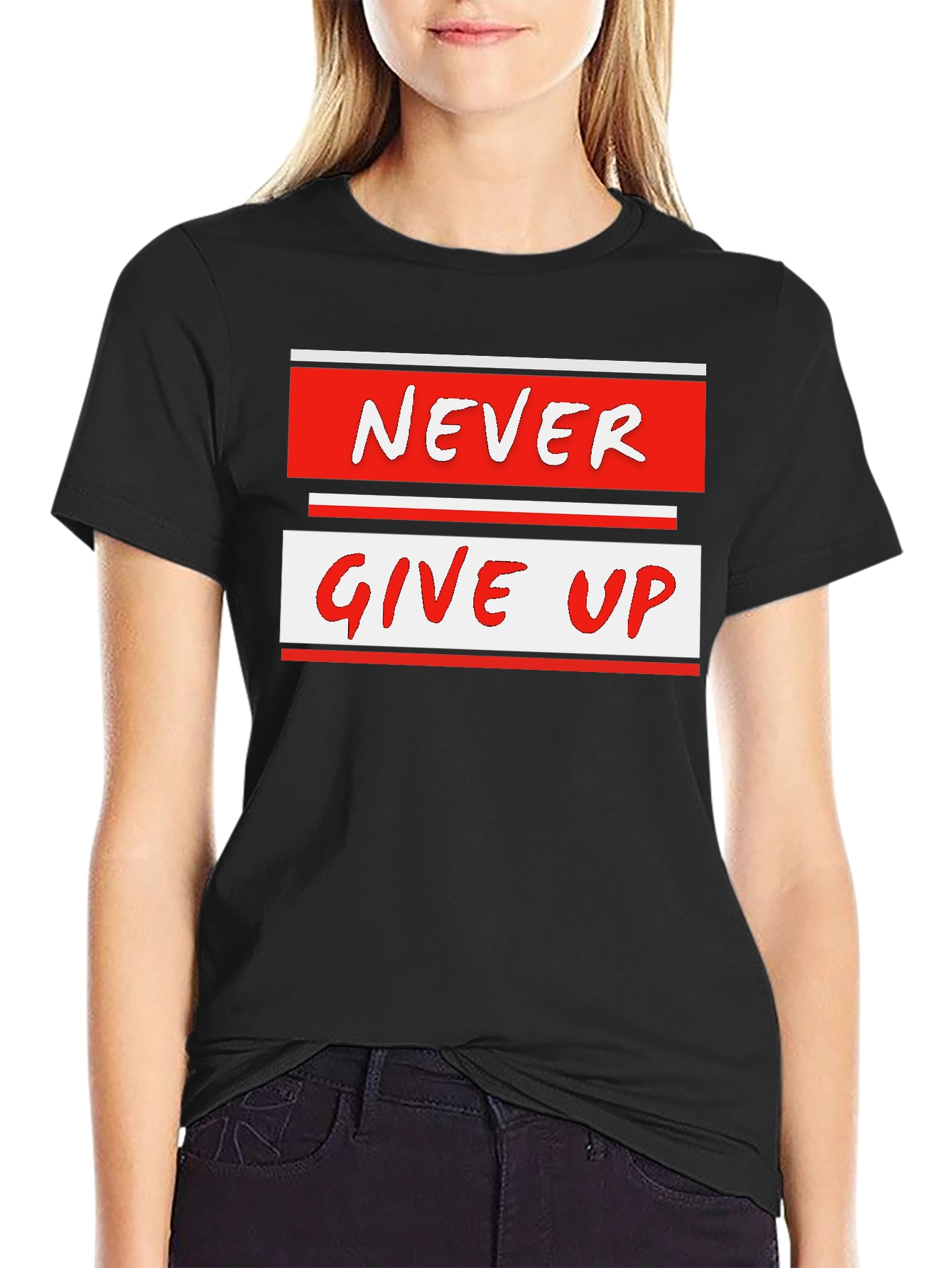 Never Give Up Graphic Tee - Motivational Black T-Shirt