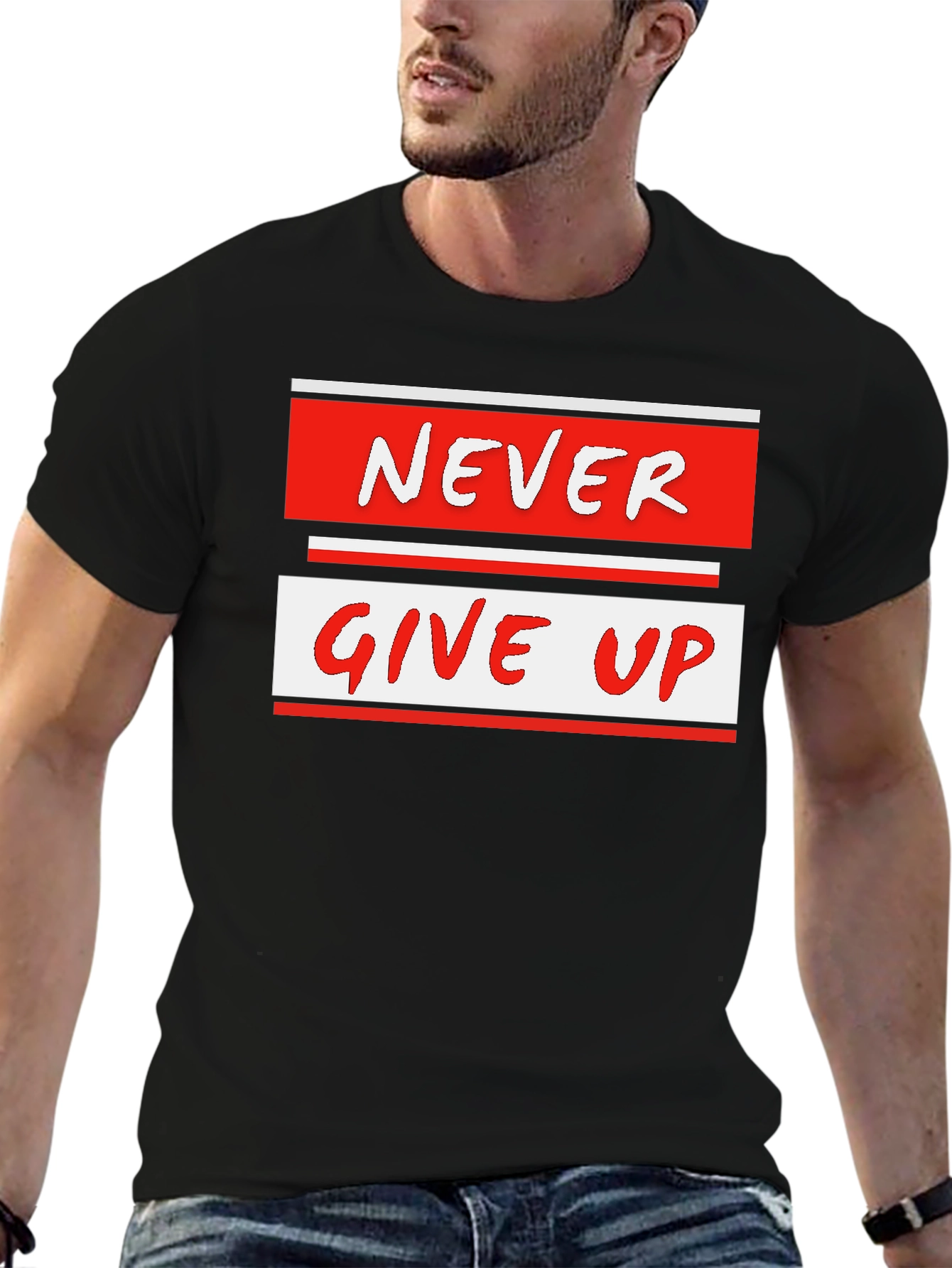 Never Give Up Graphic Tee - Motivational Black T-Shirt