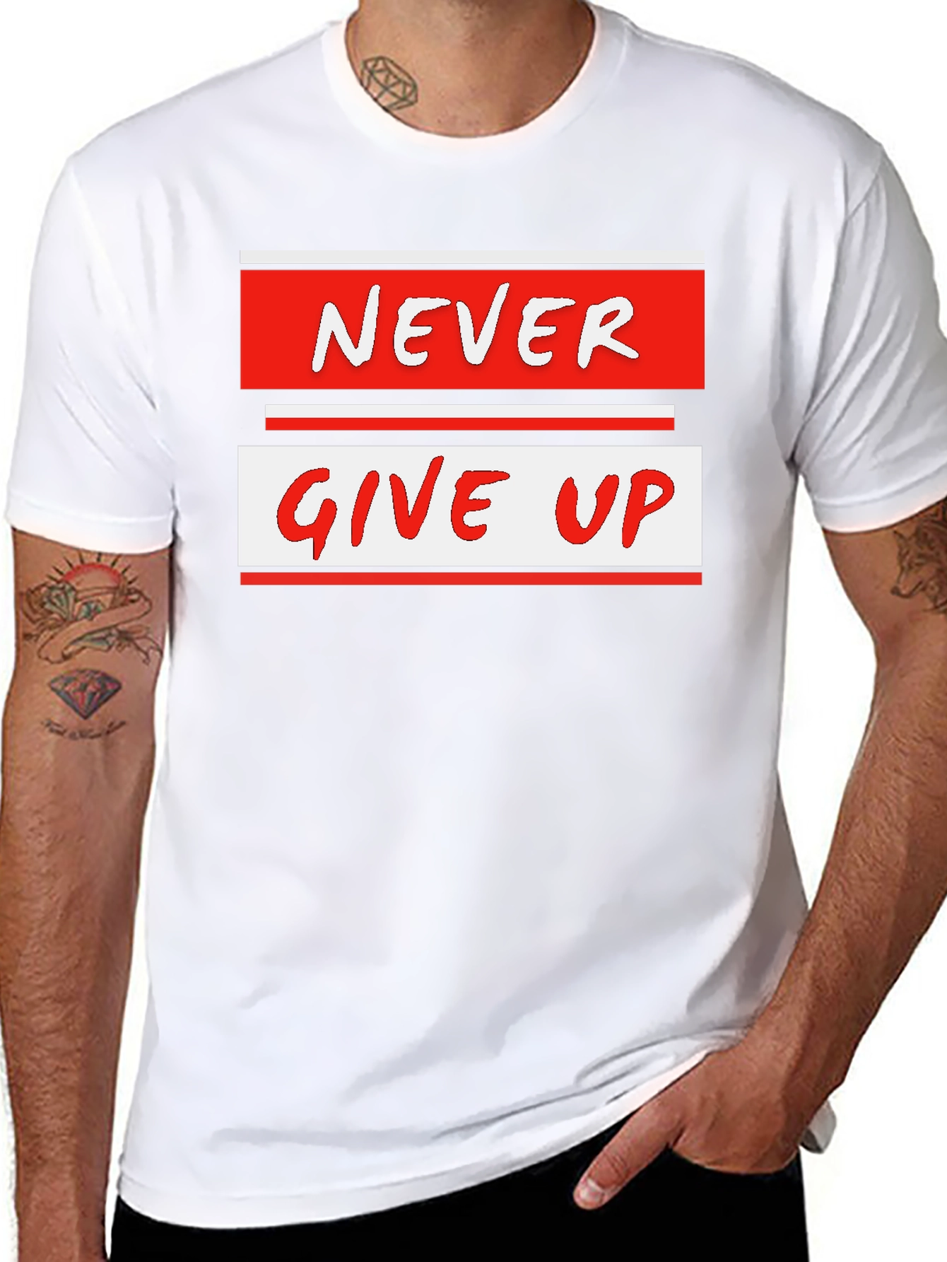 Never Give Up Graphic Tee - Motivational Black T-Shirt