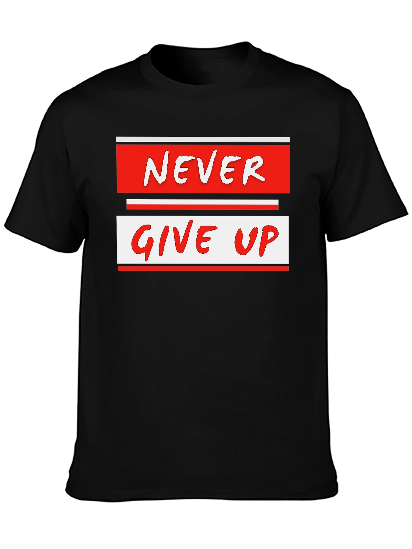 Never Give Up Graphic Tee - Motivational Black T-Shirt