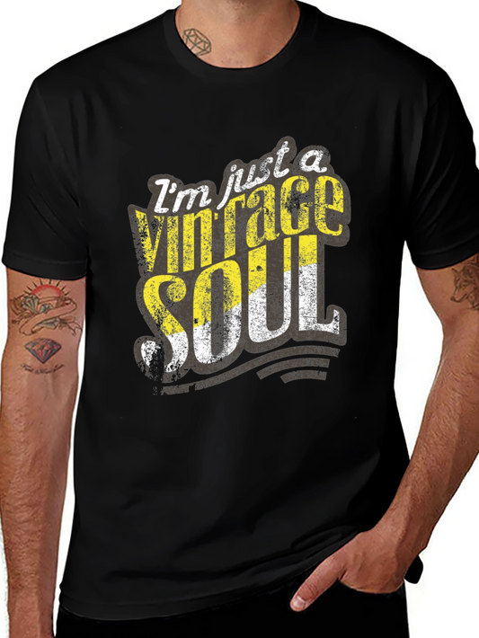 Vintage Soul Graphic Tee - Distressed Print Casual Black T-Shirt