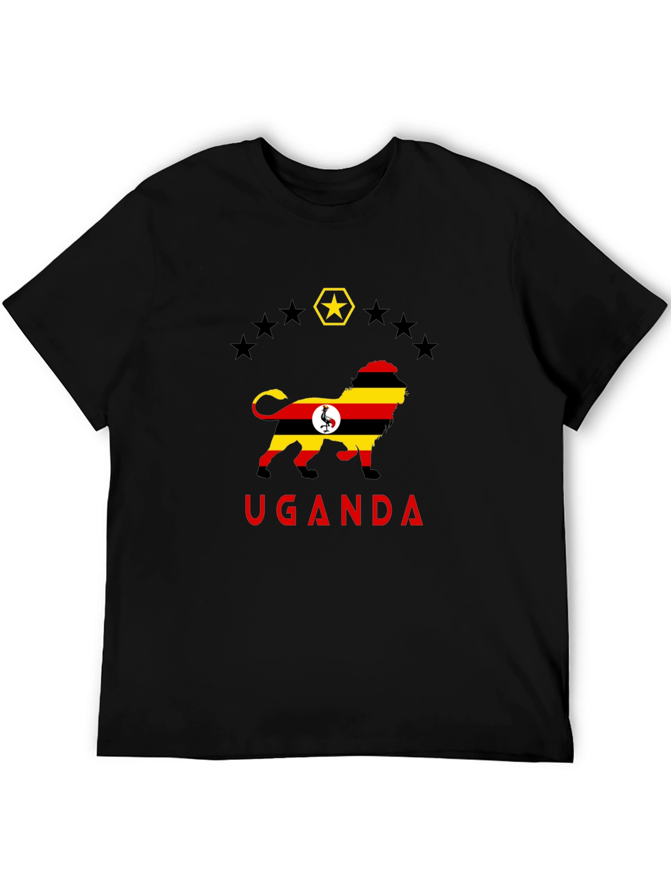 Uganda Flag Lion Graphic Tee - Black