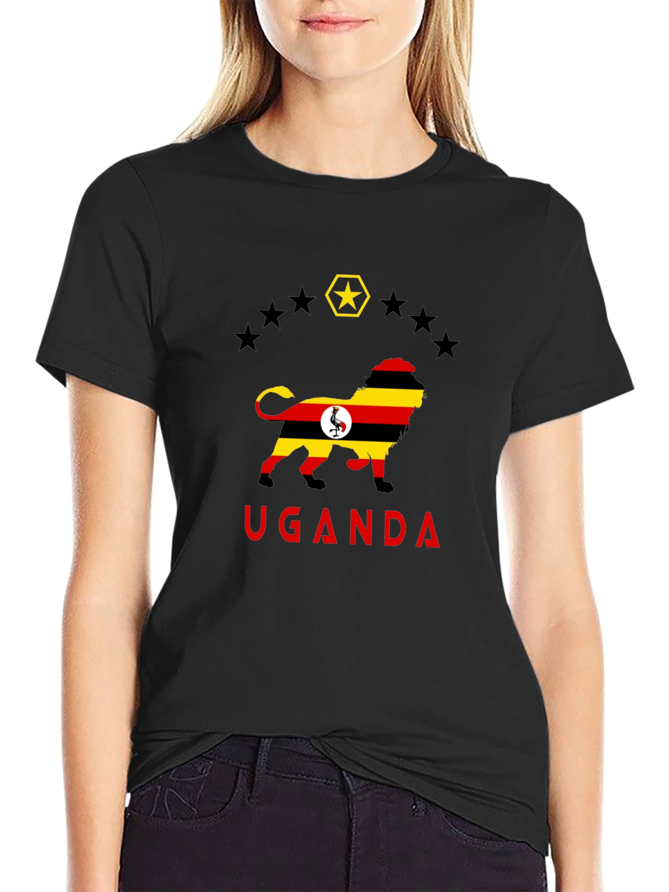 Uganda Flag Lion Graphic Tee - Black