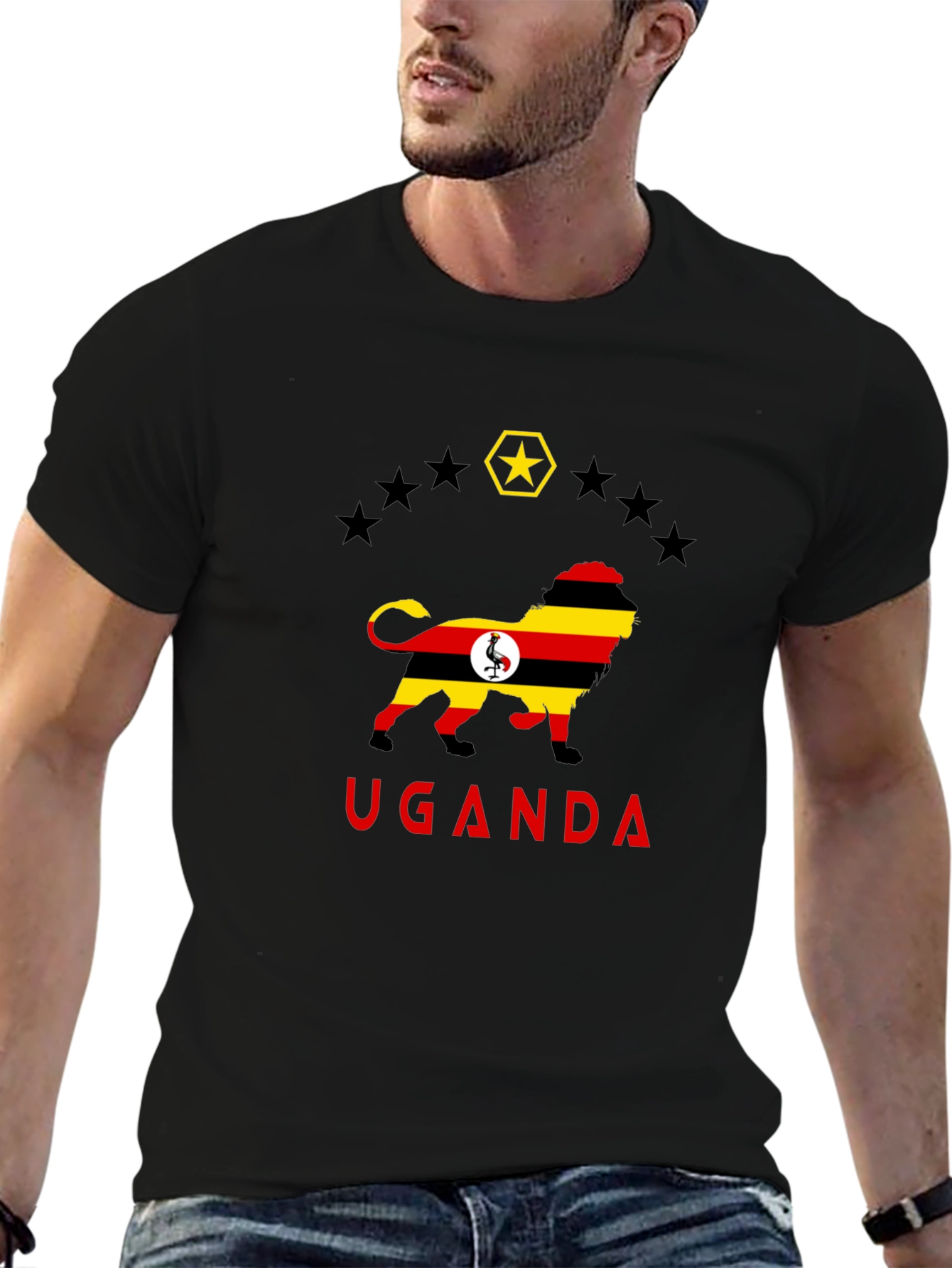 Uganda Flag Lion Graphic Tee - Black