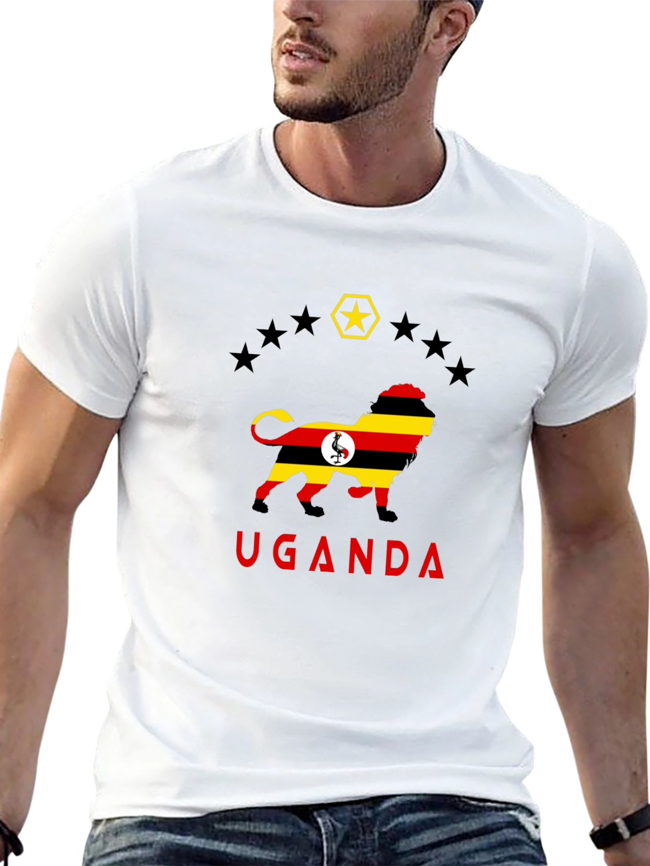 Uganda Flag Lion Graphic Tee - Black