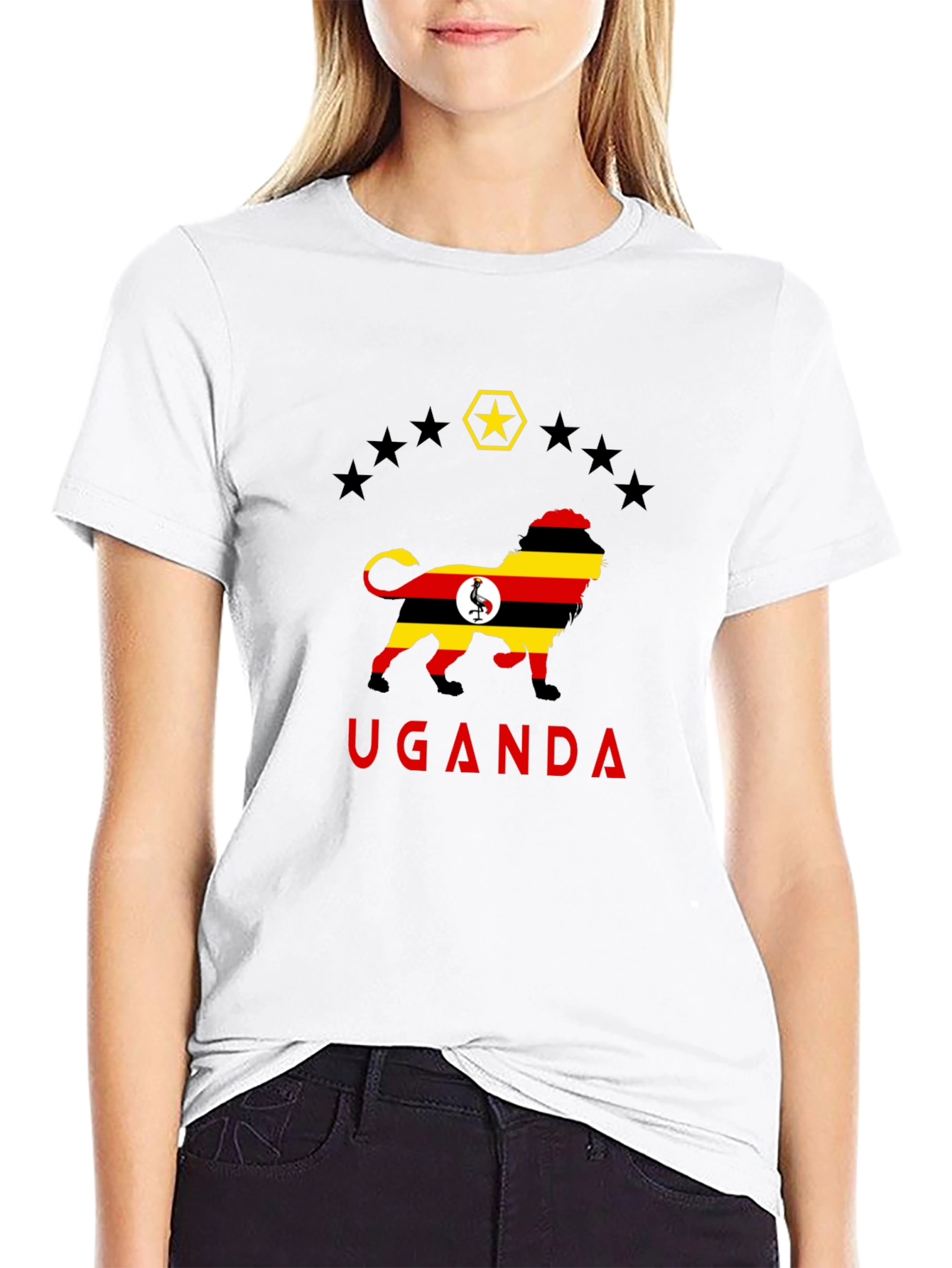 Uganda Flag Lion Graphic Tee - Black