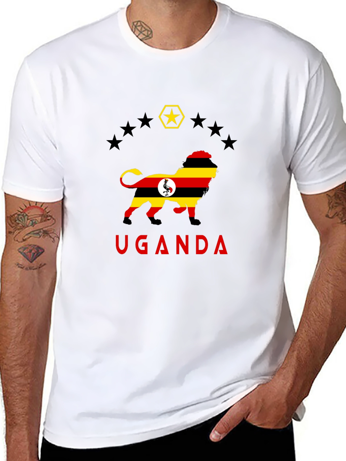 Uganda Flag Lion Graphic Tee - Black