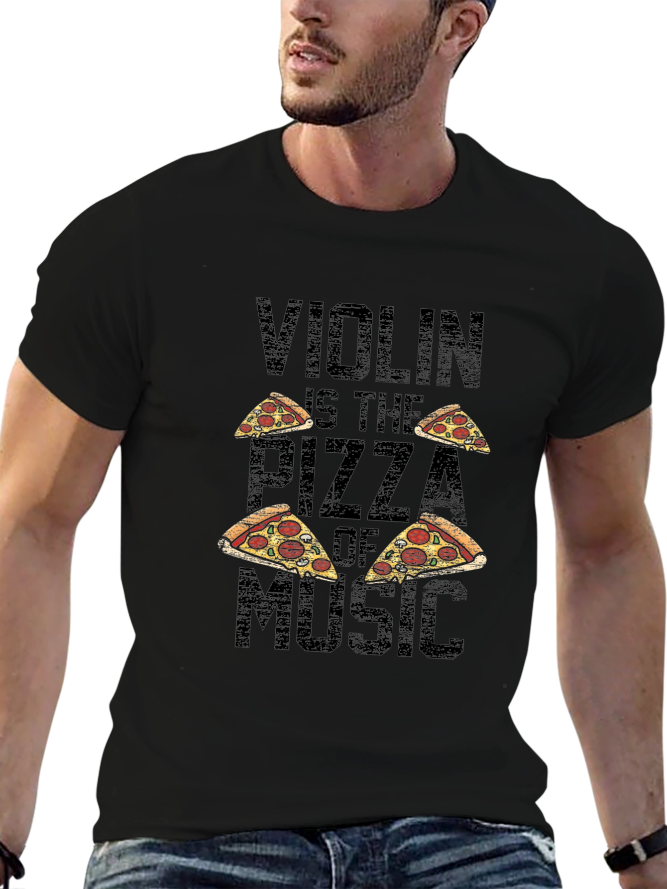 Violin Pizza of Music T-Shirt - Black