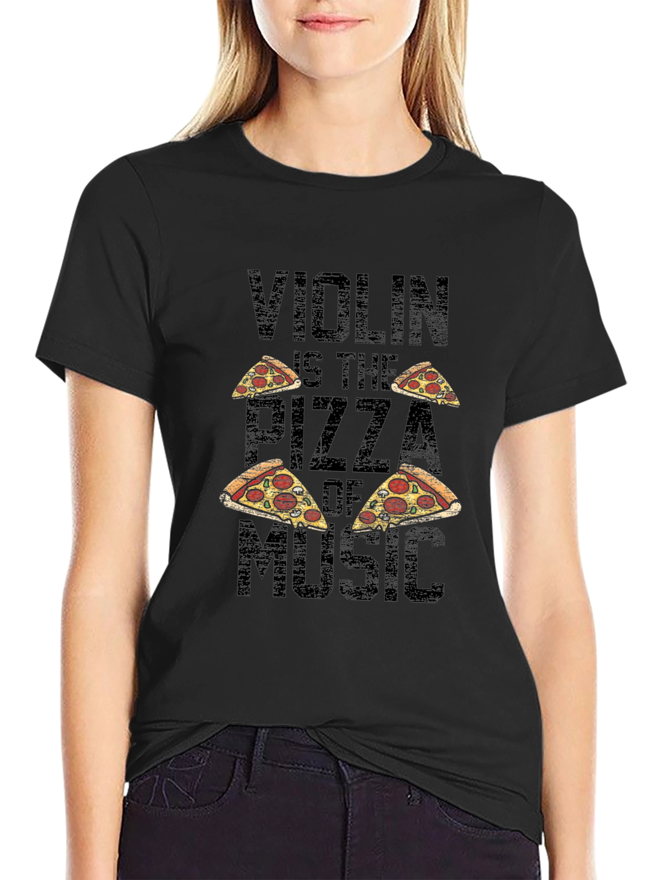 Violin Pizza of Music T-Shirt - Black