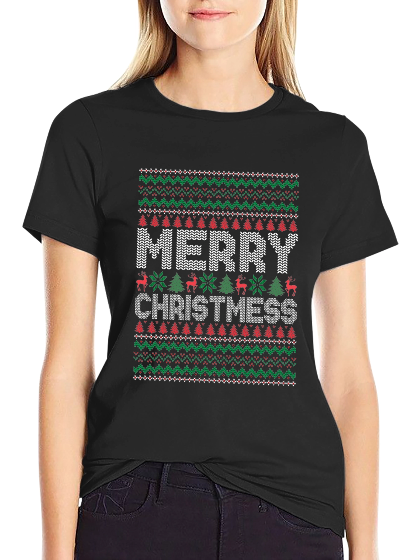 Merry Christmas Knit Pattern T-Shirt