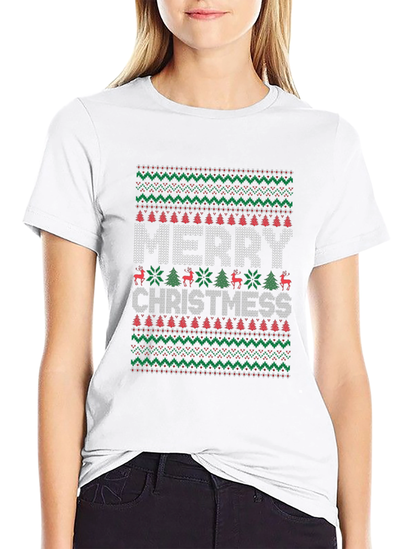 Merry Christmas Knit Pattern T-Shirt