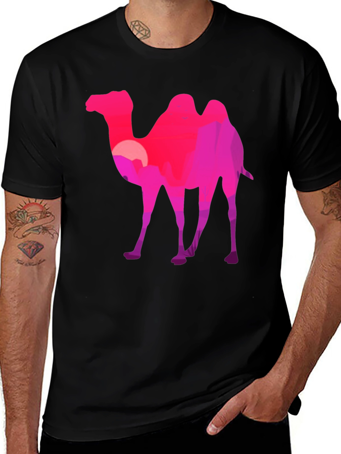 Camel Silhouette T-Shirt - Desert Sunset Graphic Tee