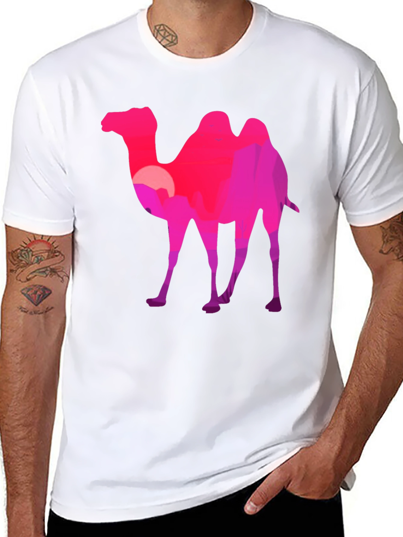 Camel Silhouette T-Shirt - Desert Sunset Graphic Tee