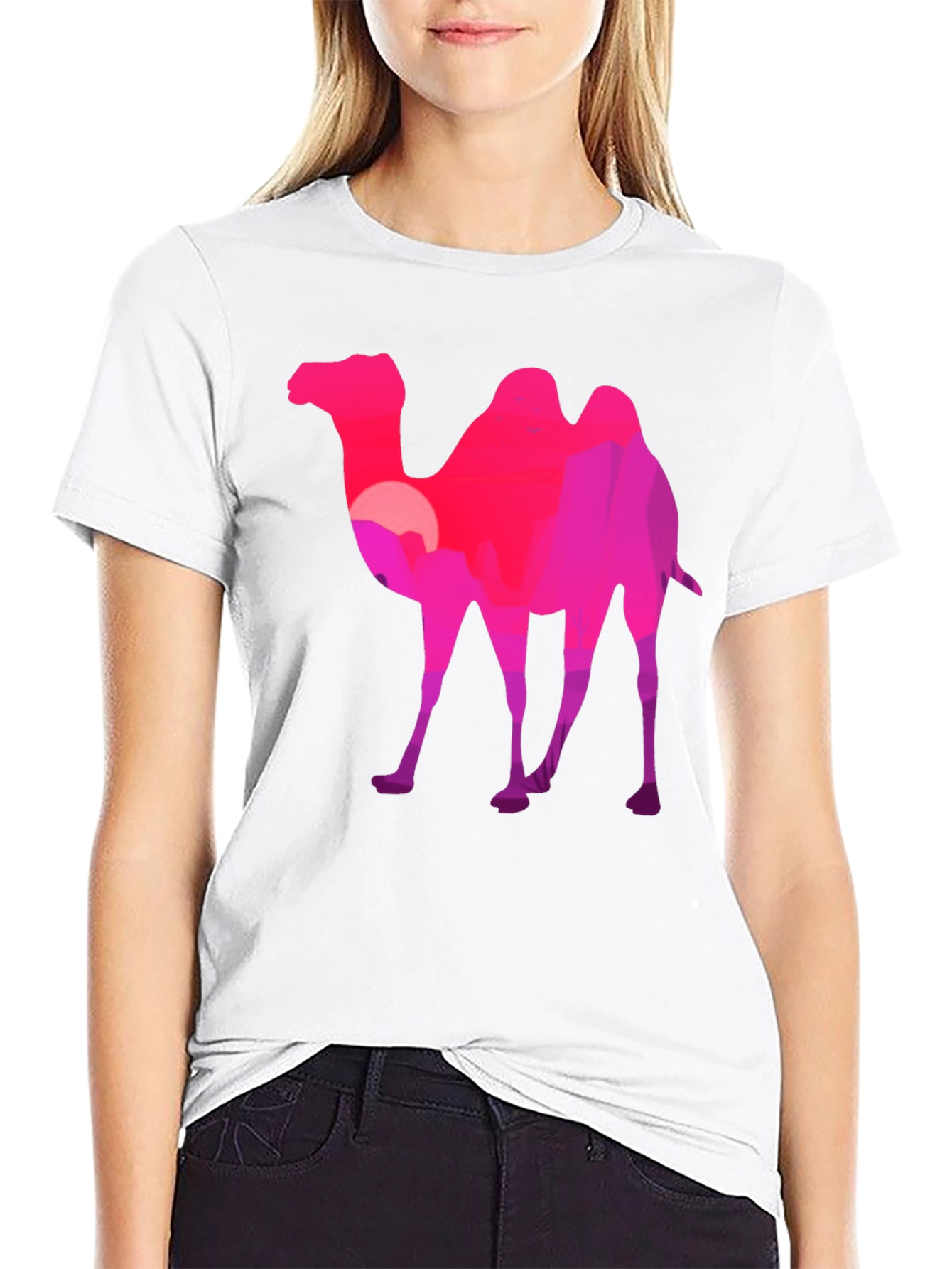 Camel Silhouette T-Shirt - Desert Sunset Graphic Tee