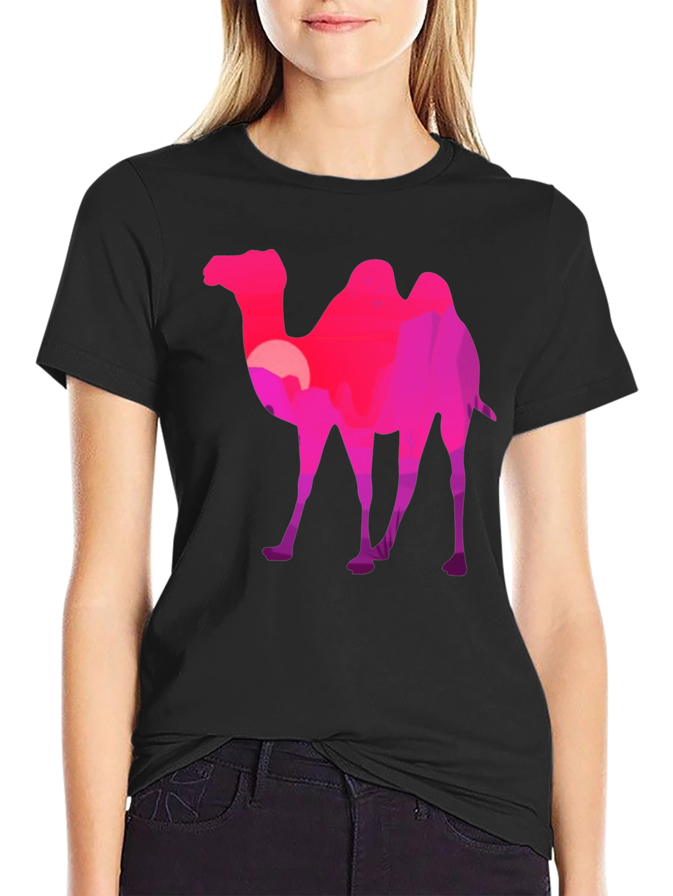 Camel Silhouette T-Shirt - Desert Sunset Graphic Tee