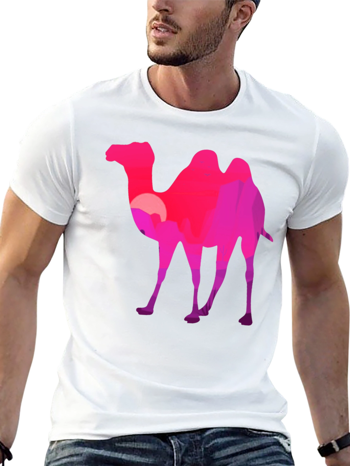 Camel Silhouette T-Shirt - Desert Sunset Graphic Tee