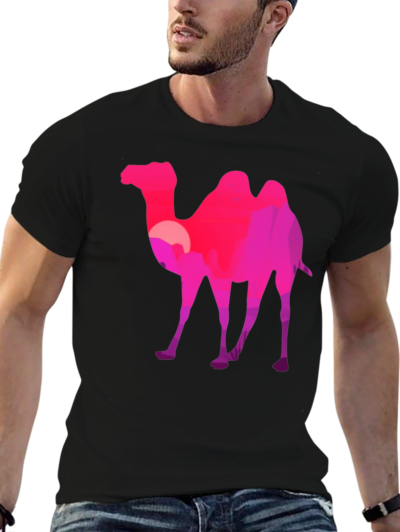 Camel Silhouette T-Shirt - Desert Sunset Graphic Tee