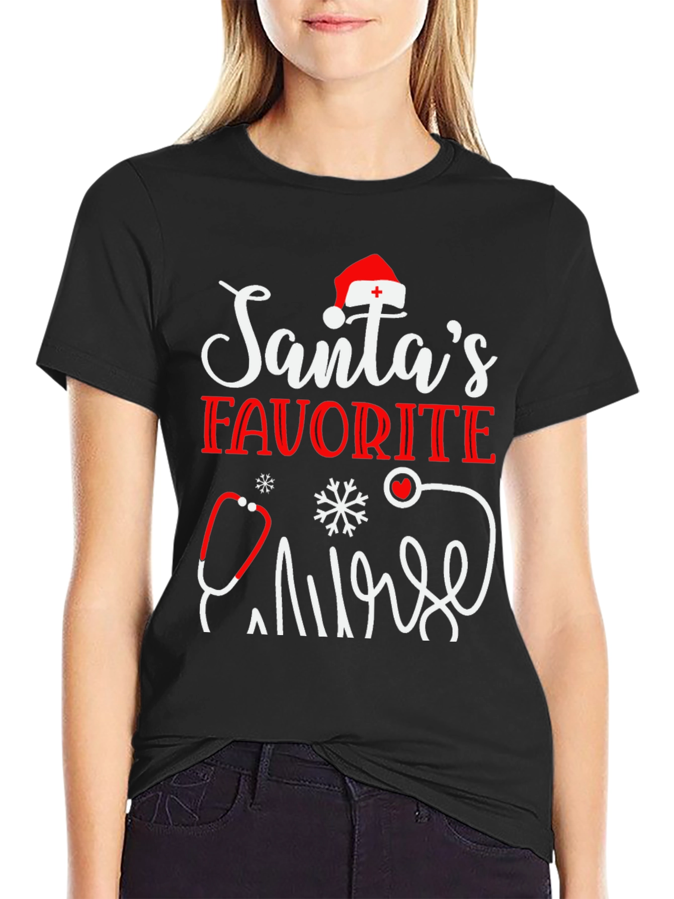 Santas Favorite Nurse T-Shirt - Holiday Apparel