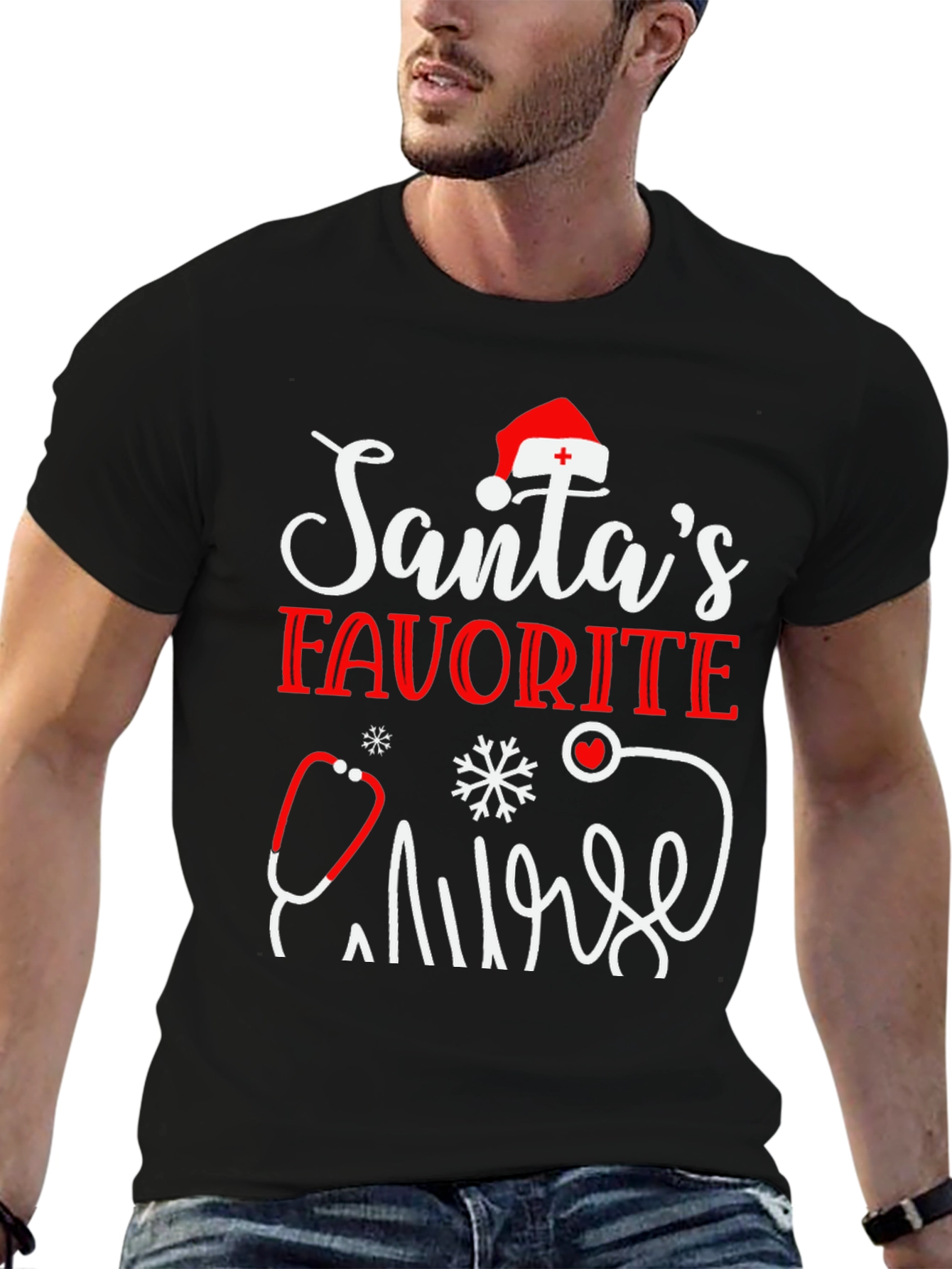 Santas Favorite Nurse T-Shirt - Holiday Apparel
