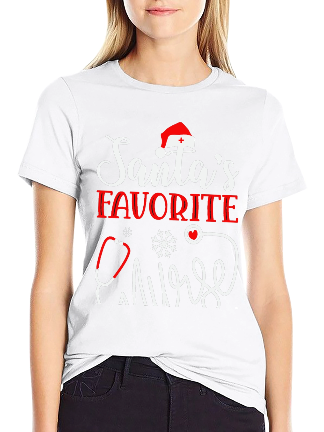 Santas Favorite Nurse T-Shirt - Holiday Apparel
