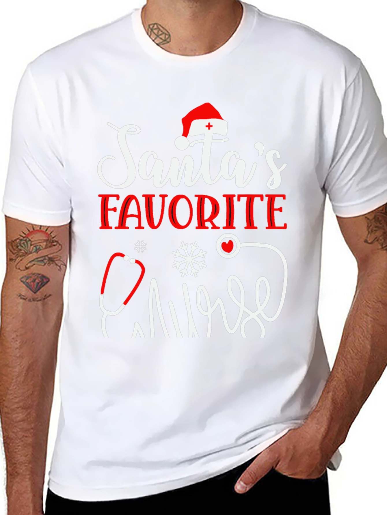 Santas Favorite Nurse T-Shirt - Holiday Apparel