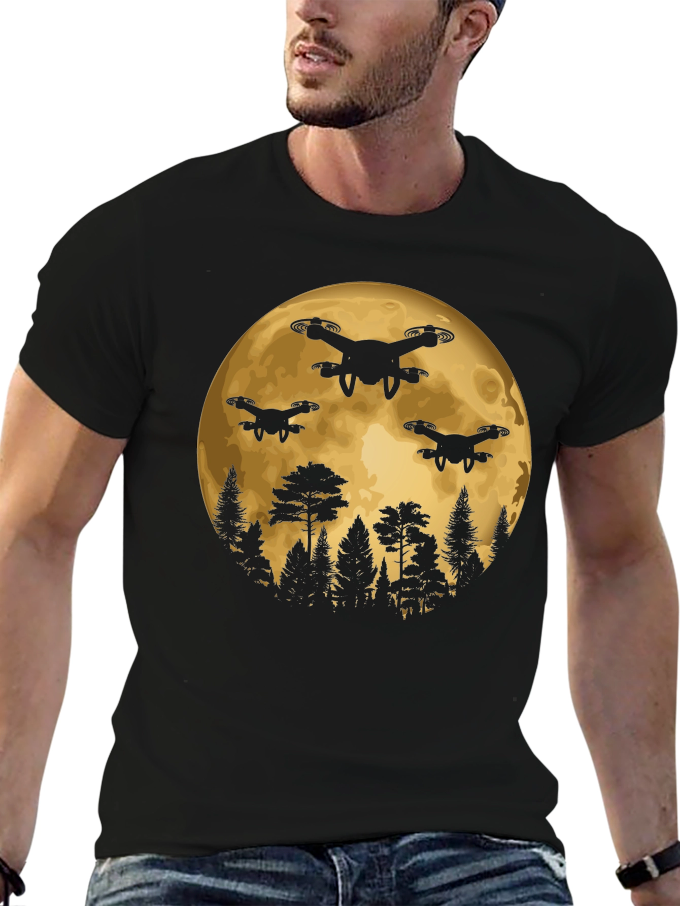 Drone Moon T-Shirt - Black Graphic Tee