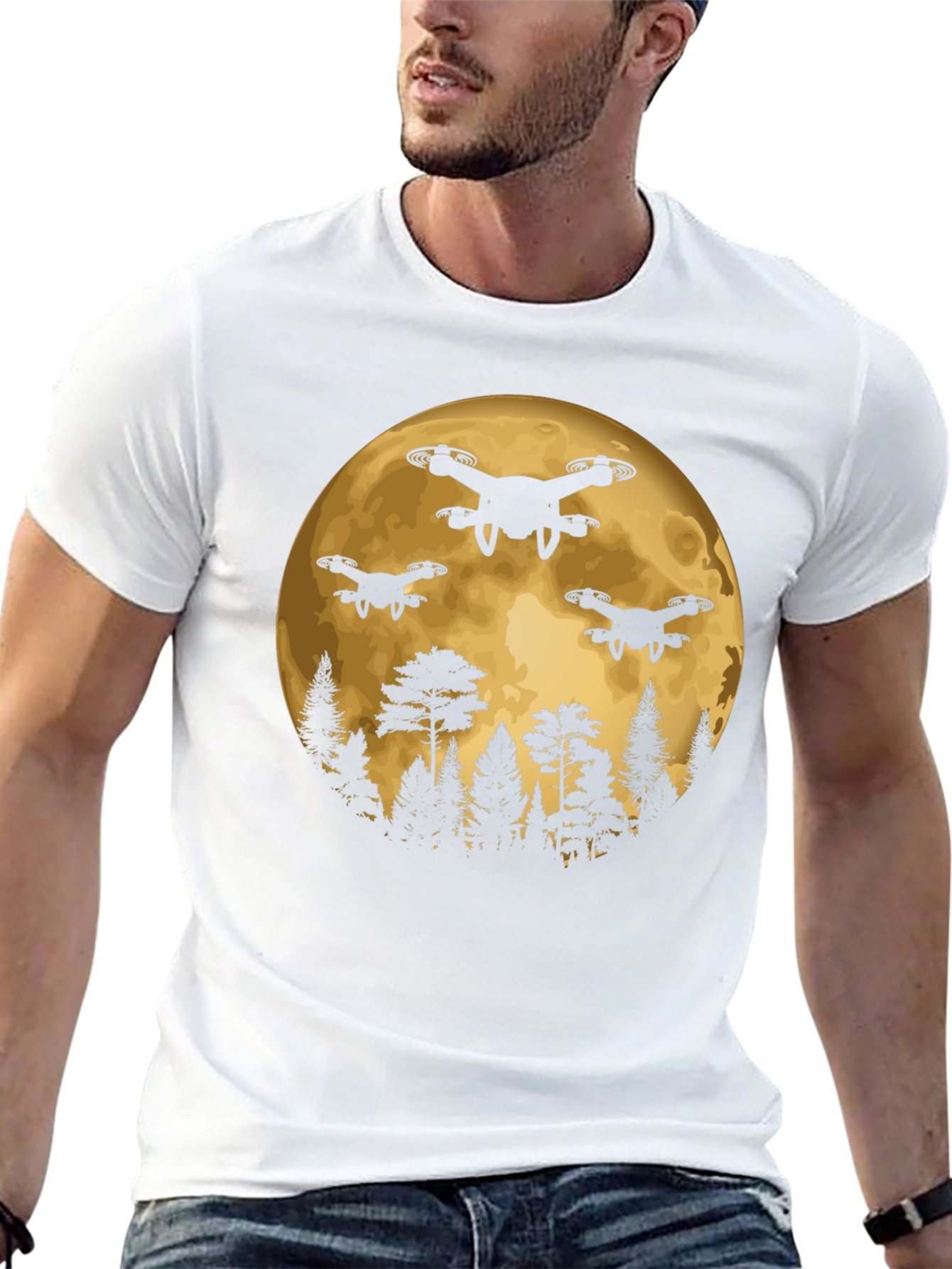 Drone Moon T-Shirt - Black Graphic Tee