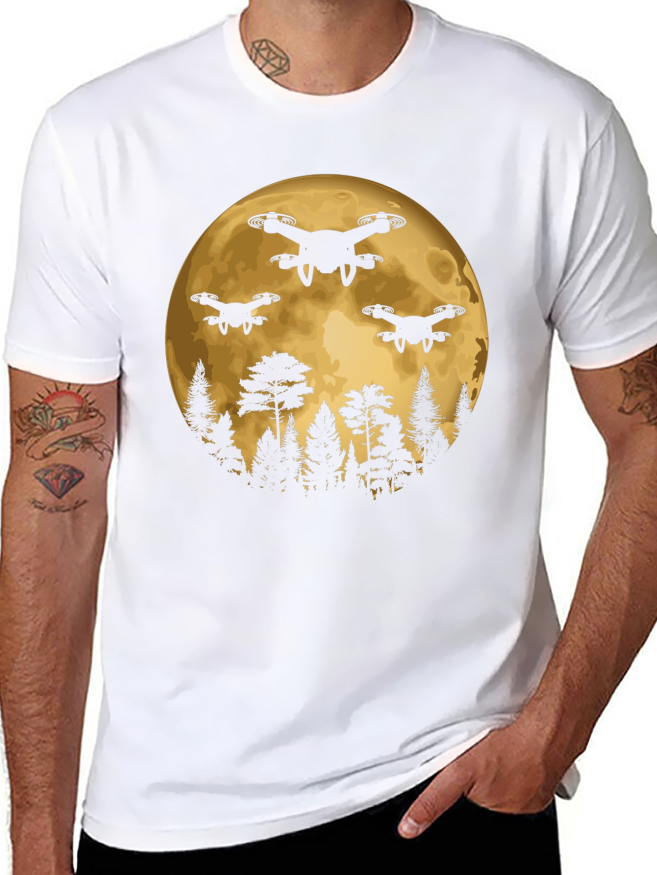 Drone Moon T-Shirt - Black Graphic Tee