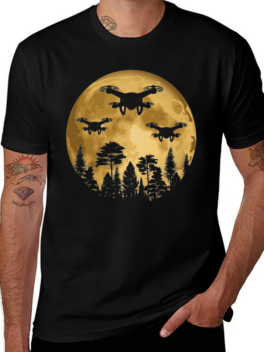 Drone Moon T-Shirt - Black Graphic Tee