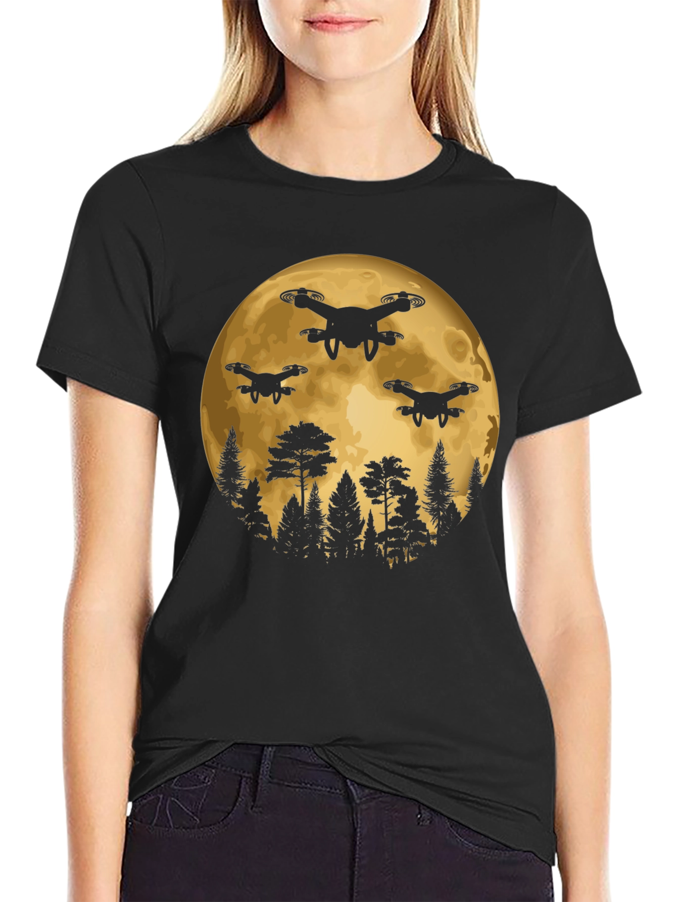 Drone Moon T-Shirt - Black Graphic Tee
