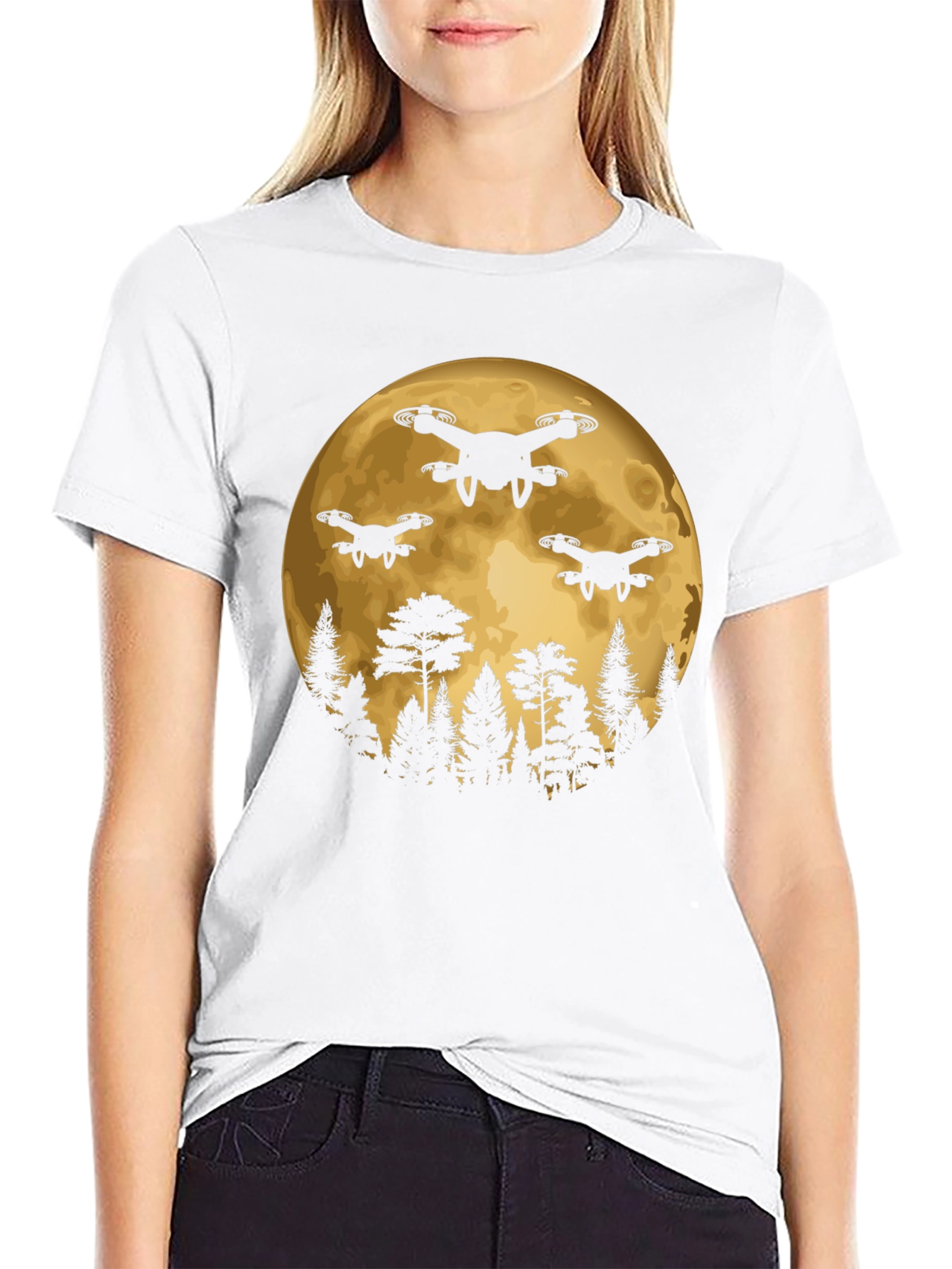 Drone Moon T-Shirt - Black Graphic Tee