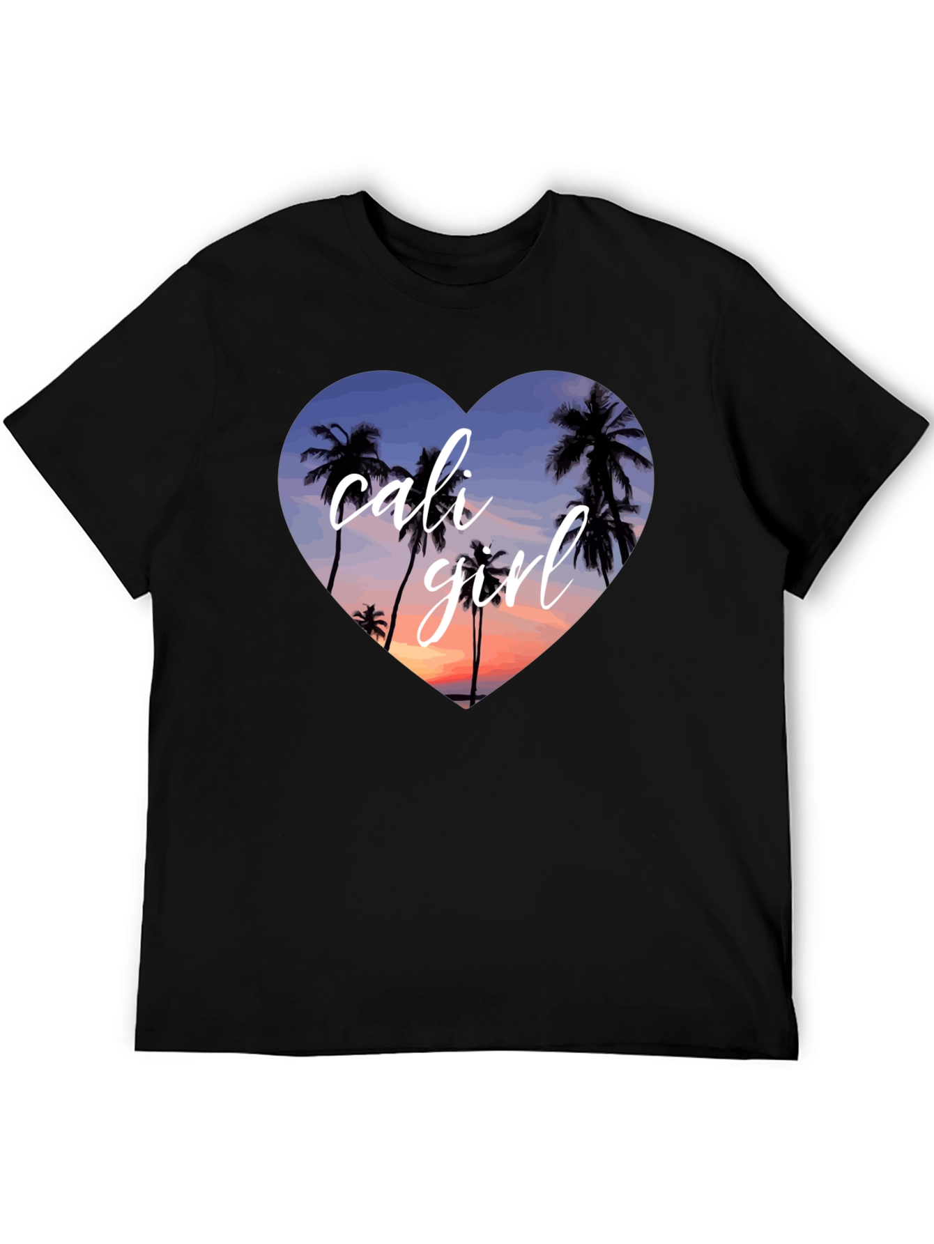 Cali Girl Palm Tree Heart T-Shirt - Black
