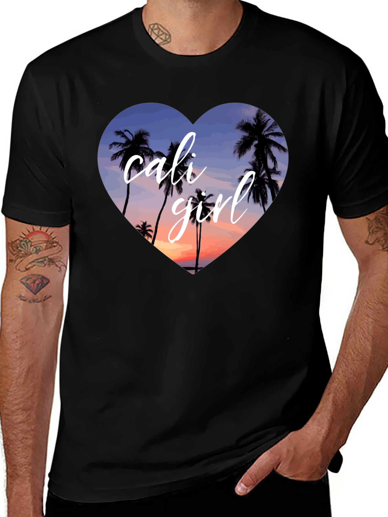 Cali Girl Palm Tree Heart T-Shirt - Black