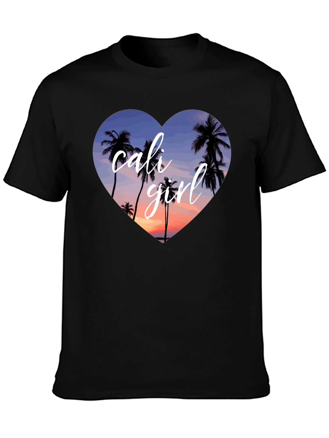 Cali Girl Palm Tree Heart T-Shirt - Black