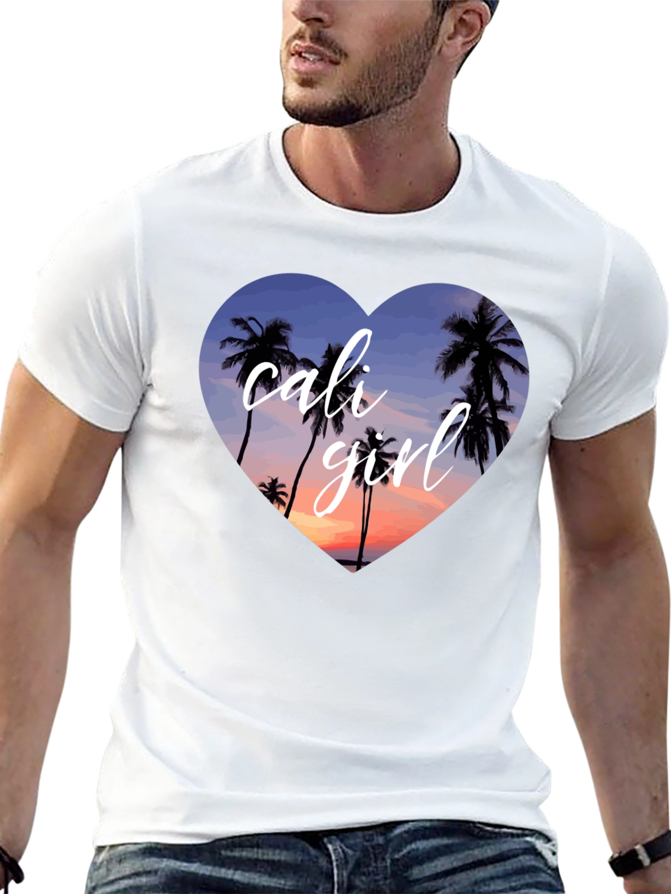 Cali Girl Palm Tree Heart T-Shirt - Black