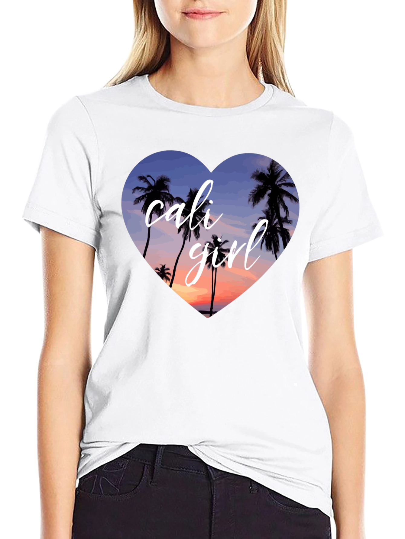 Cali Girl Palm Tree Heart T-Shirt - Black