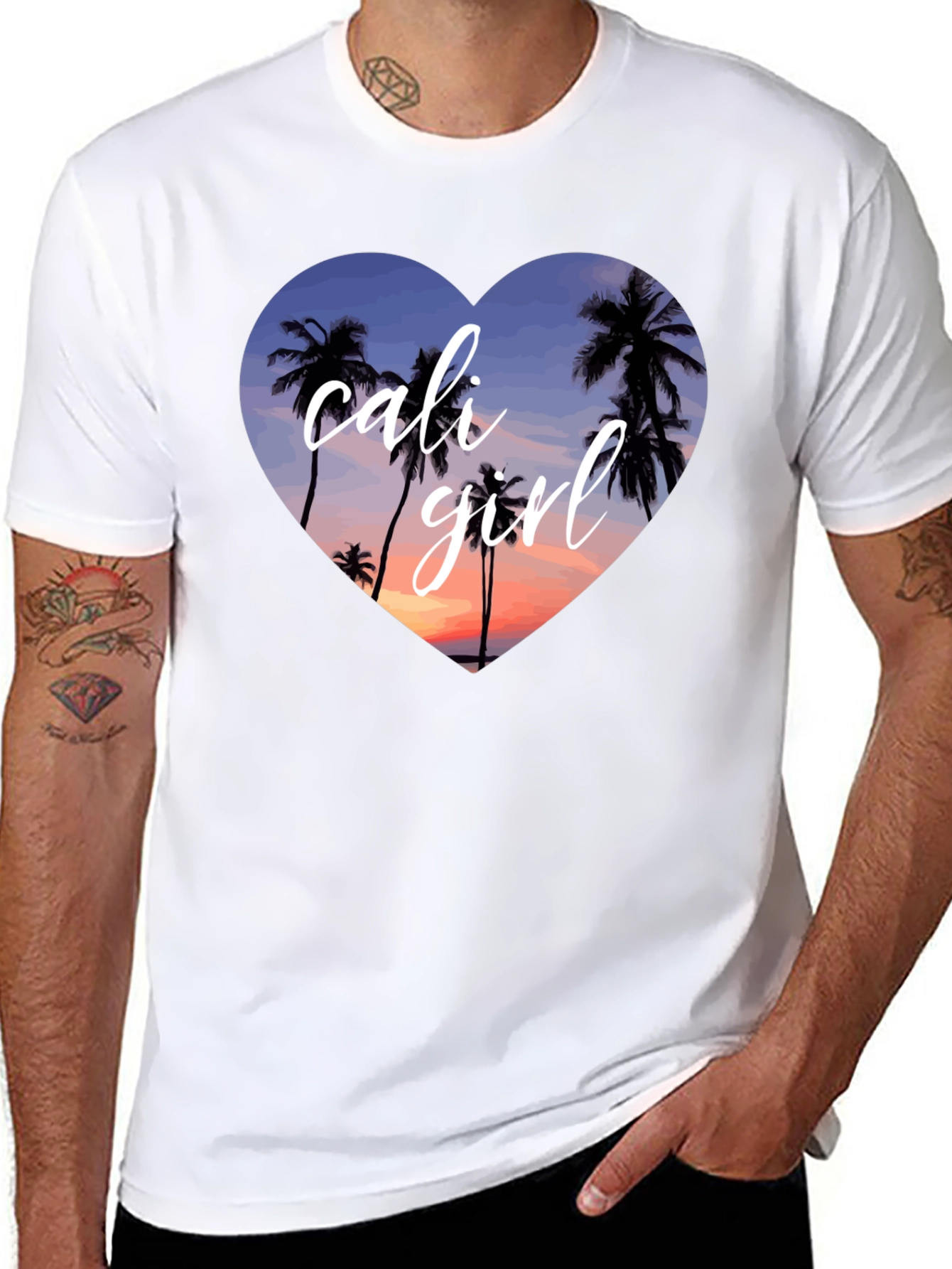 Cali Girl Palm Tree Heart T-Shirt - Black