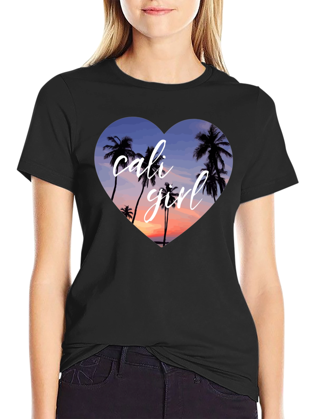 Cali Girl Palm Tree Heart T-Shirt - Black