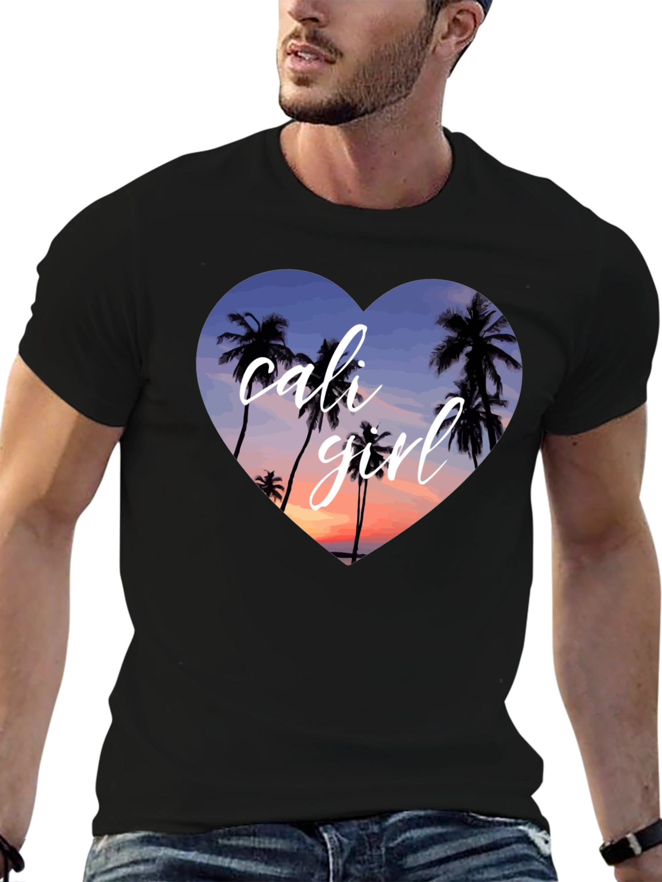 Cali Girl Palm Tree Heart T-Shirt - Black