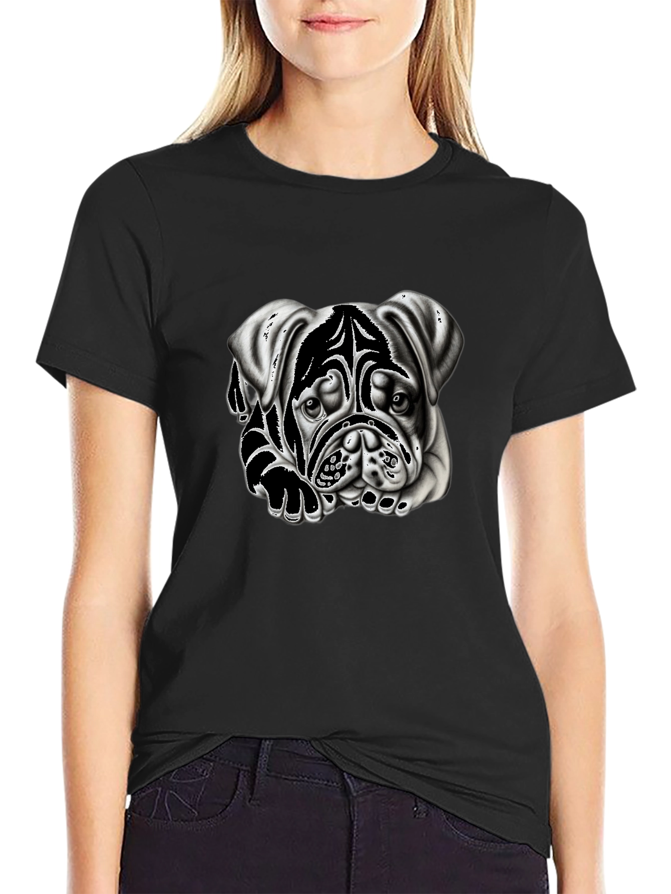 Bulldog Graphic Print Black T-Shirt