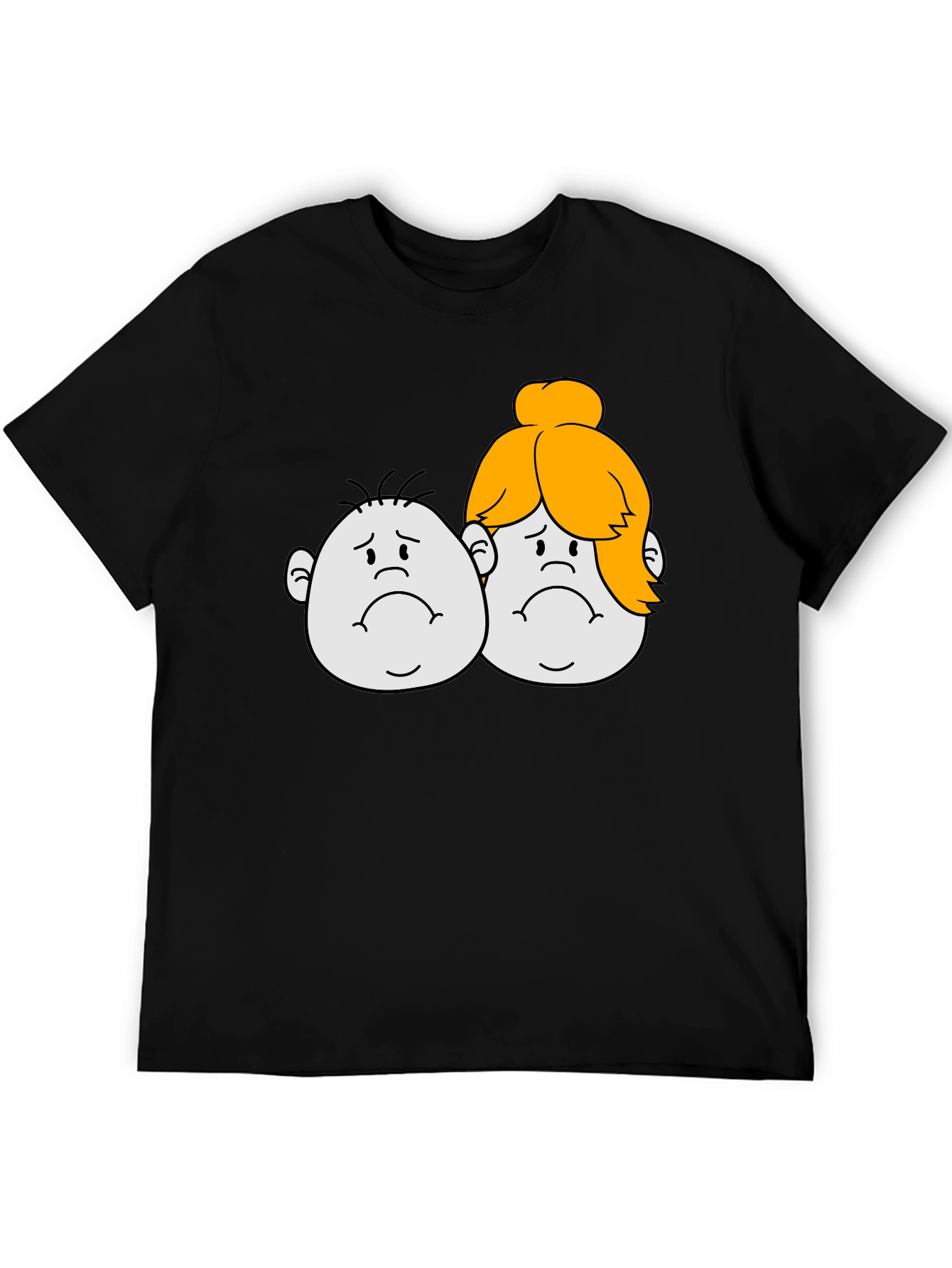 Sad Cartoon Couple Black T-Shirt