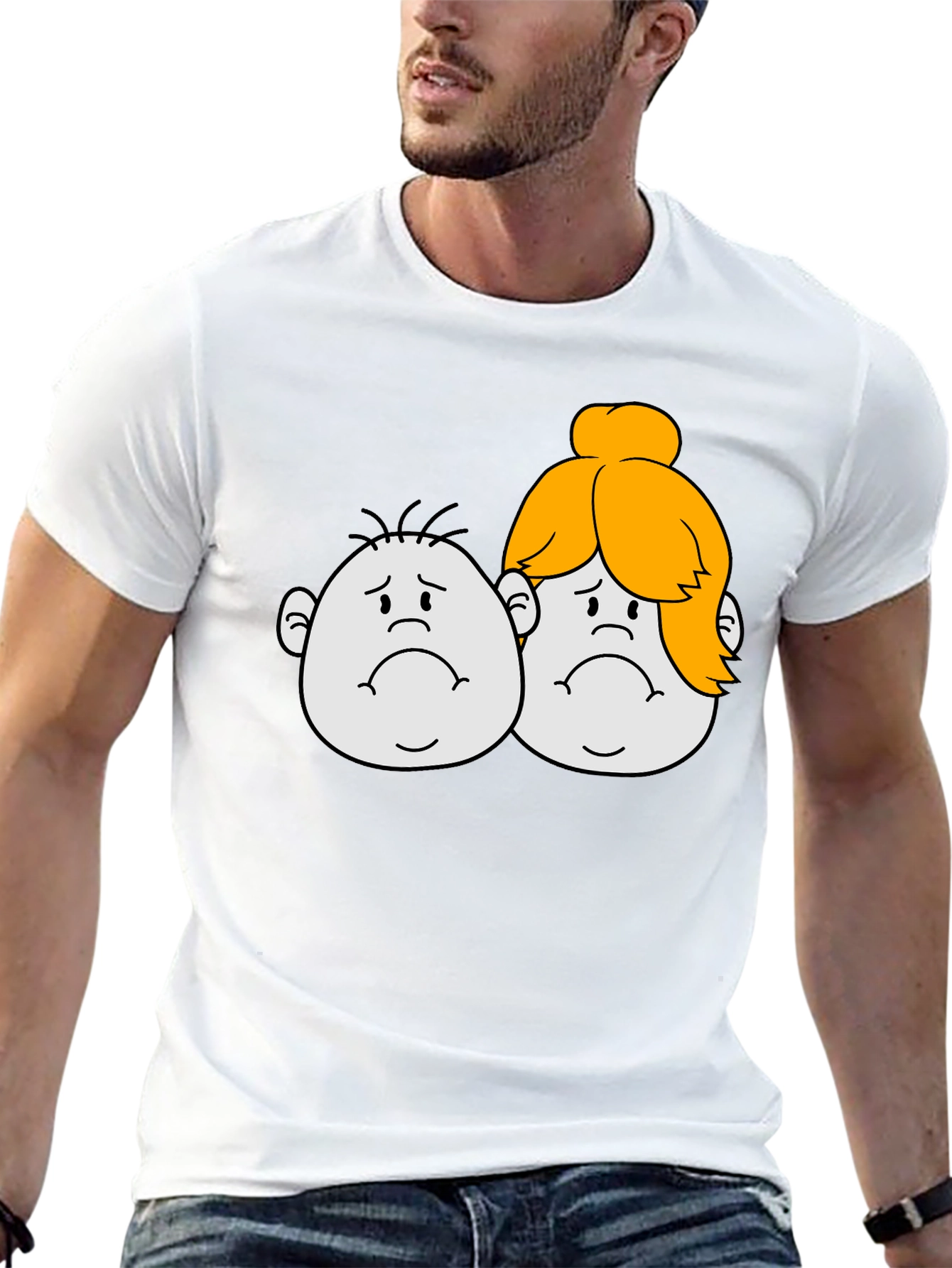 Sad Cartoon Couple Black T-Shirt