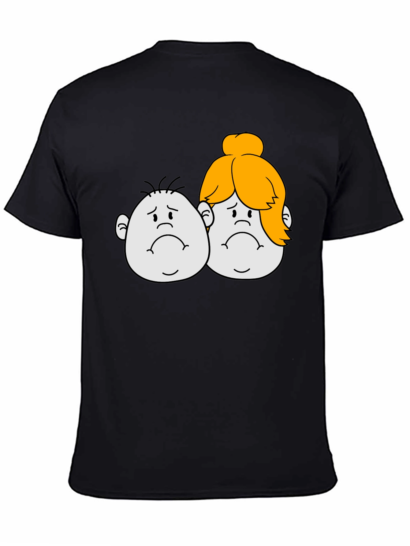 Sad Cartoon Couple Black T-Shirt